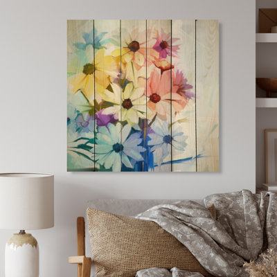 Paintbrush Daisy Spring Element - Peinture sur bois sans cadre