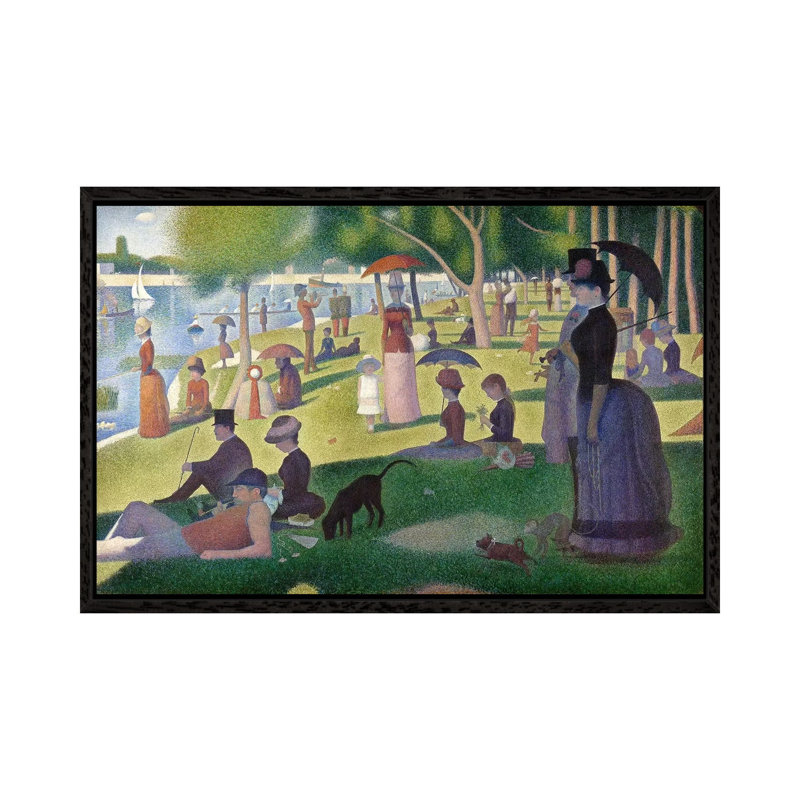 Sunday Afternoon On The Island Of La Grande Jatte by Georges Seurat - Floater Frame Panoramic Painting on Canvas, Black