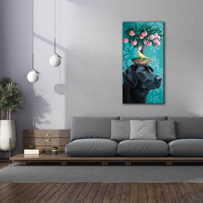  Art mural en toile, «Black Lab and Bird» par Heather Gauthier, 30 po x 60 po
