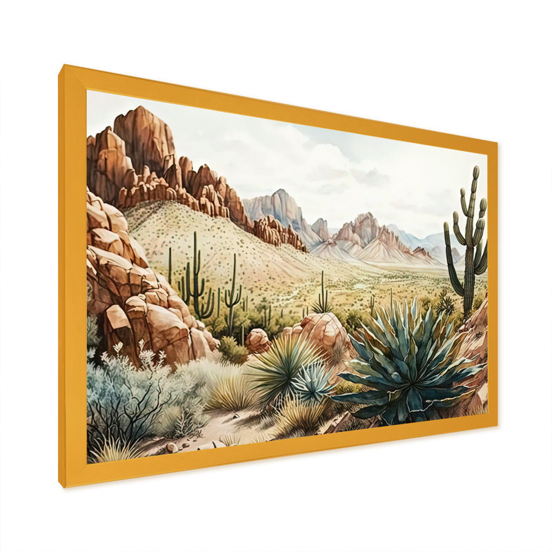 Arizona Desert IV - art mural occidental, Encadrement doré, H 24 po x l 32 po x P 1 po