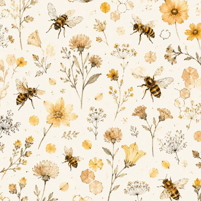 Papier peint auto-adhésif amovible à motif de nid d'abeilles à motif floral de style rétro avec abeilles adhésives 24 po x 118 po