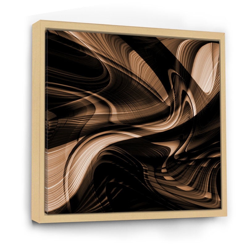 Art abstrait abstrait vague brune - art mural moderne sur toile, H 16 po x l 16 po x P 1 po, Cadre flottant brun