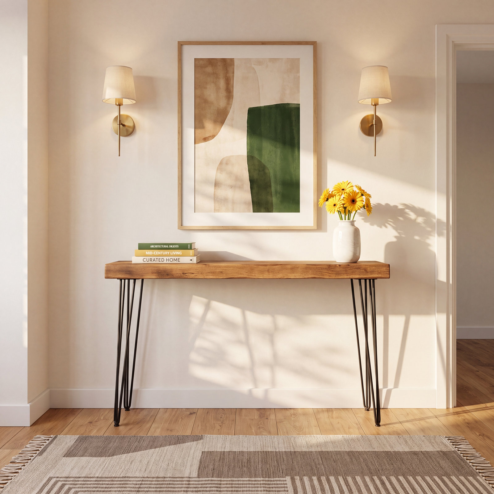 Rustic Chunky Console Table | 20Cm Or 15Cm Deep Handcrafted Home Side Table | Wooden Table With Hairpin Legs | Radiator Shelf | Entryway | Hallway | Home Decor