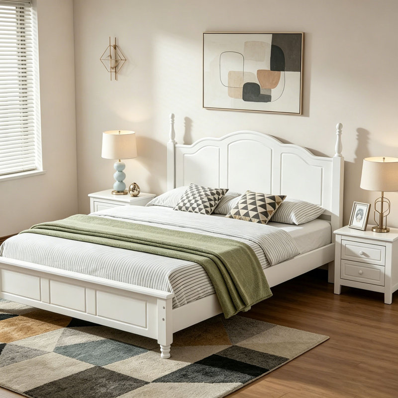 Structure de lit plateforme double en bois, White, Lit double