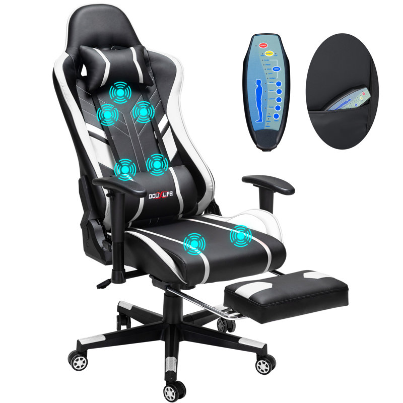 Upgraded Massage Gaming Chair 7-Point, Office Chair with Footrest & Lumbar Support, Thickened and Widened Cushions Backrest