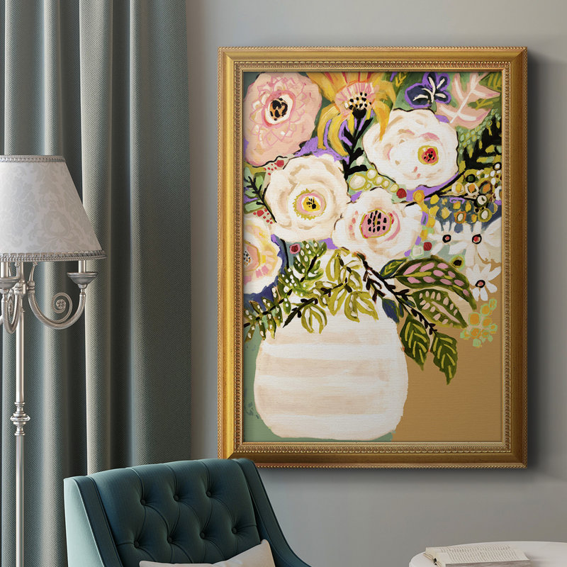 Fleurs d'été dans un vase II, toile encadrée de qualité supérieure - prête à être accrochée, H 20 po x l 16 po x P 2,5 po