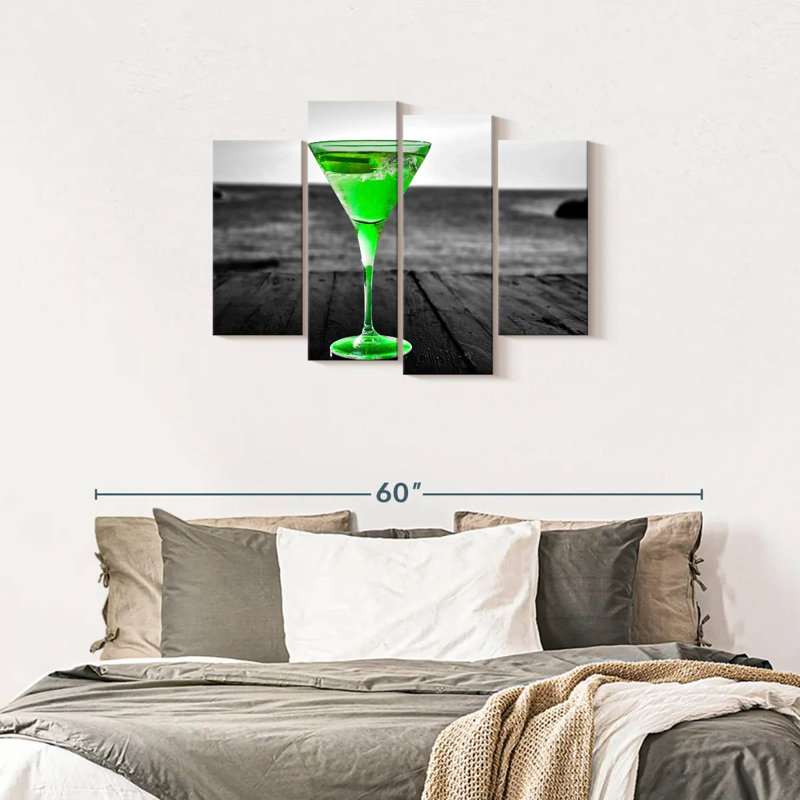 «Cocktail Pop Green Martini», ensemble de 4 reproductions sur toile par SodaPopArt, H 27 po x l 43 po x P 1,25 po