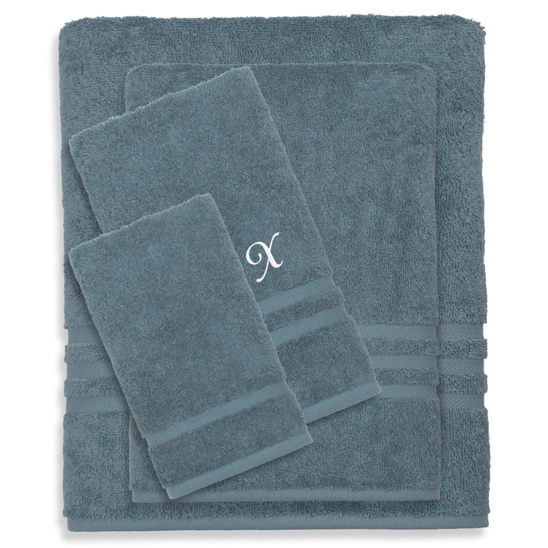 Ensemble de serviettes 4 pièces 100% coton Denzi, X, Bleu