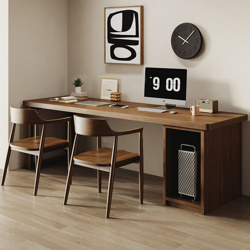 Bureau rectangulaire en bois massif de couleur noyer avec armoire