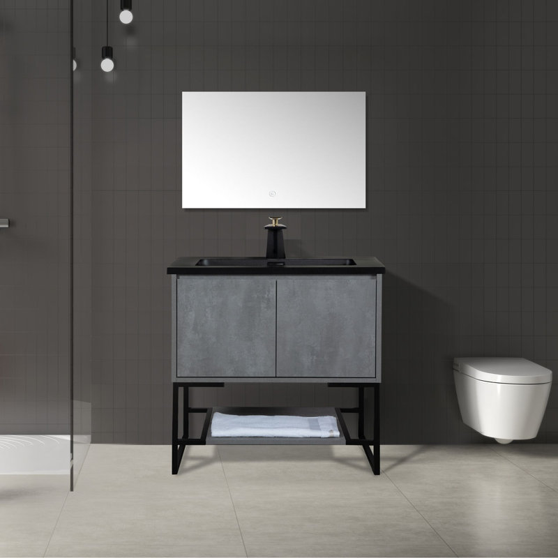 Meuble-lavabo mural 36 po 2-en-1 avec surface intégrée et lavabo, tablette ouverte, armoire de rangement 36 po 2-en-1