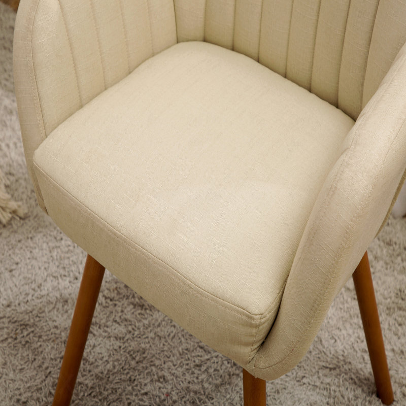 Chaise d'appoint rembourrée avec plis profonds - Chaise de style Mid-Century moderne avec pieds en bois massif, Beige