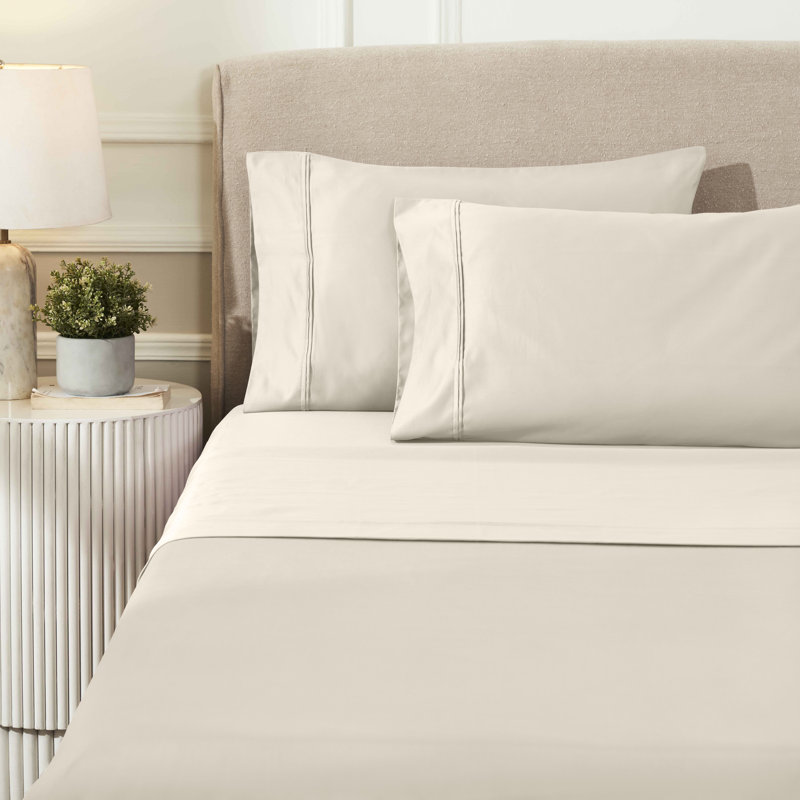 Ensemble de draps en satin de coton égyptien certifié Mellark 1200 fils au pouce carré, Ivoire ivoire