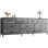 Commode 63 po pour chambre à coucher, commode longue avec 10 tiroirs en tissu, meuble télé pour téléviseur 55, 65, 70 po, rangement pour jouets pour garde-robe, gris