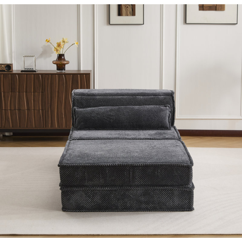 Compression Mahjong Sofa,Convertible Floor Sofa Bed,DIY Boneless Modular Sectional Sofa,No Assembly Required,Circle Fleece Fabric,Oversized Single Seater With 1 Pillow And 1 Ottoman,Darkgrey