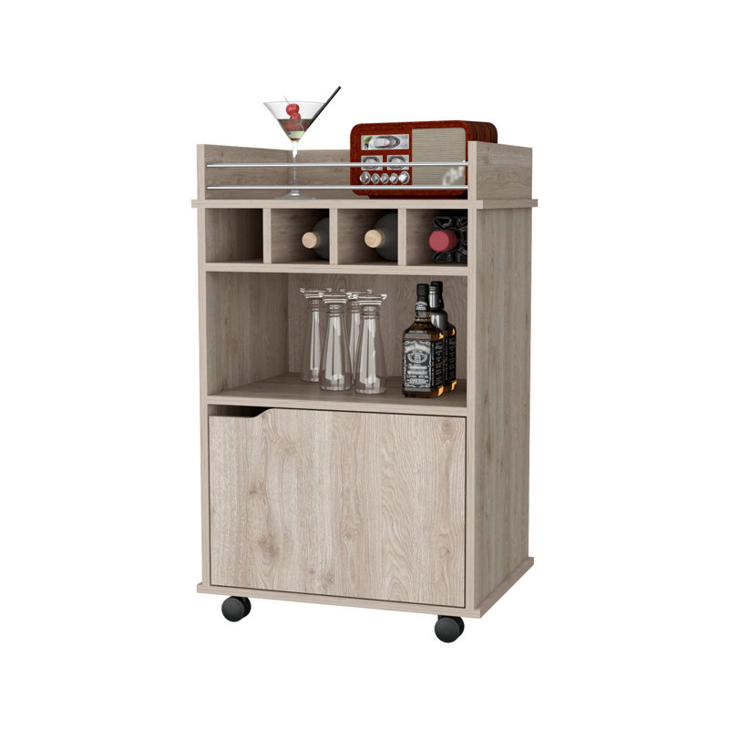 Chariot-bar polyvalent à une porte au design attrayant pour le divertissement à domicile, Brun