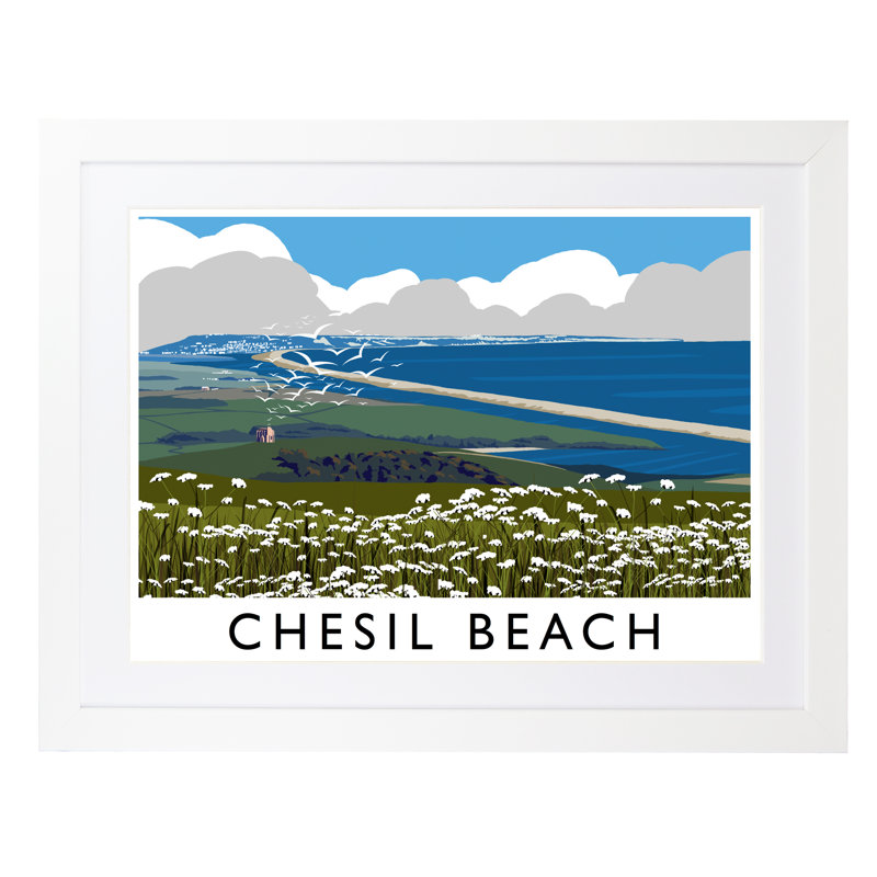 Chesil Beach 2 1 Piece Wall Art, 44 cm H x 54 cm W x 2.2 cm D, White Wood Frame