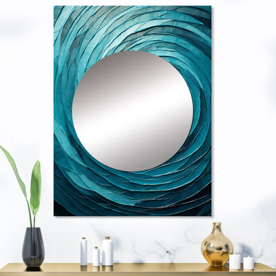 Teal Twist Tranquility Spiral II - miroir décoratif à spirales abstraites, miroir mural moderne, impression sur métal