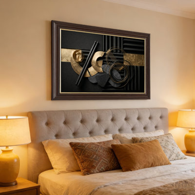 Art mural antique sur toile encadré doré pour le salon, la chambre à coucher, le bureau ou le vestibule - Décoration murale décorative avec géométrie abstraite