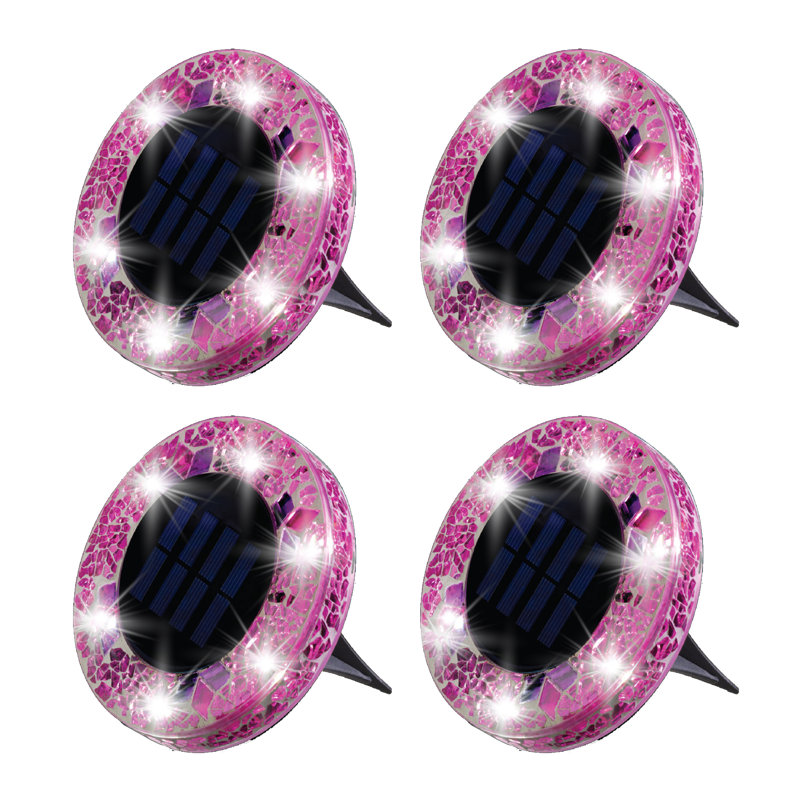 Pink Mosaic Solar LED Pathway Lights with Auto On/Off - 4 Pack