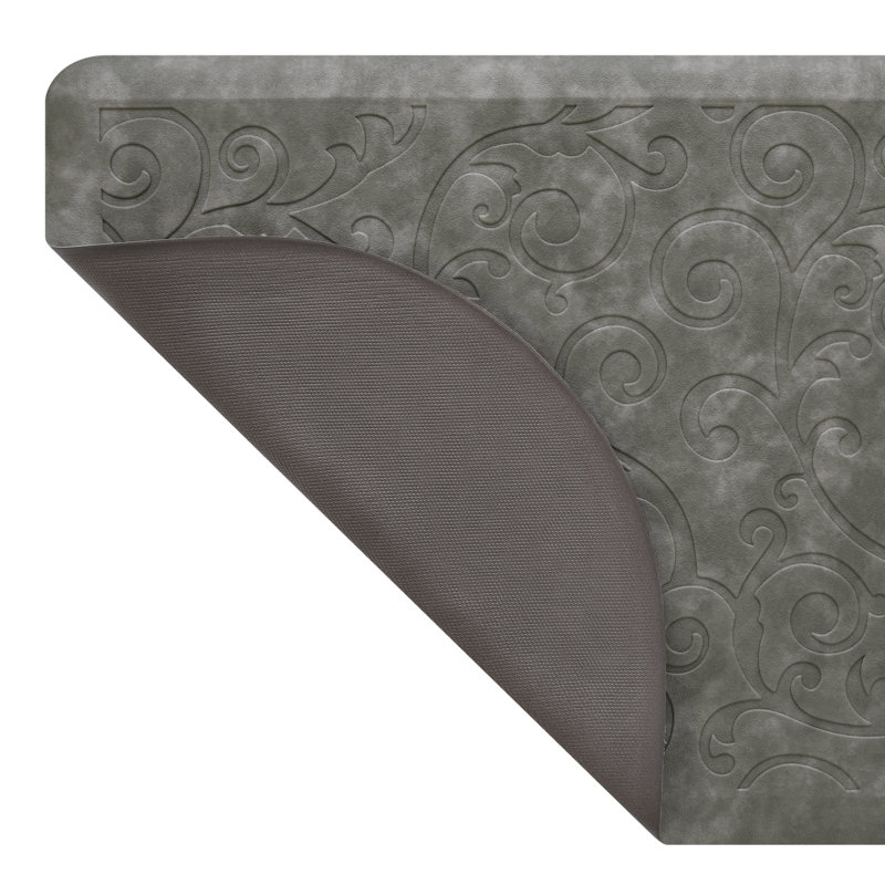 Gray Faux Leather Anti-Fatigue Kitchen Mat, 48" Semi-Circle