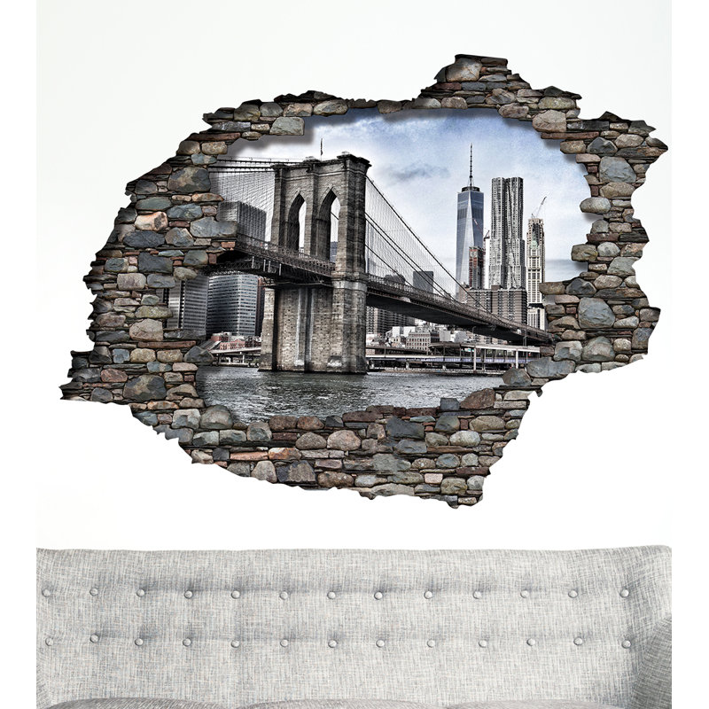 Décalcomanie murale « view through the 3d wall brooklyn bridge »