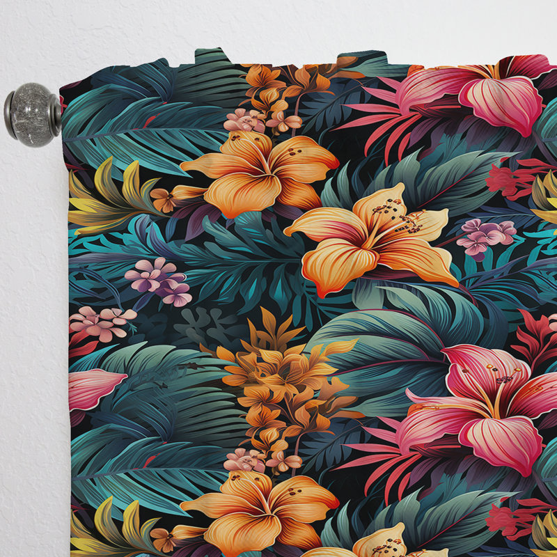 Hibiscus multicolore Kayli - fleurs tropicales - rideau en velours tropical - obscurcissant - 1 panneau, L 52 po x L 95 po