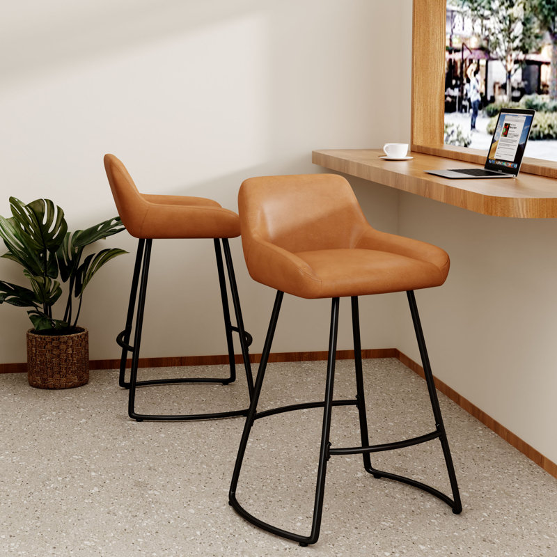 Upholstered Counter Stool With Metal Frame, Counter Stool (26" Seat Height), Brown