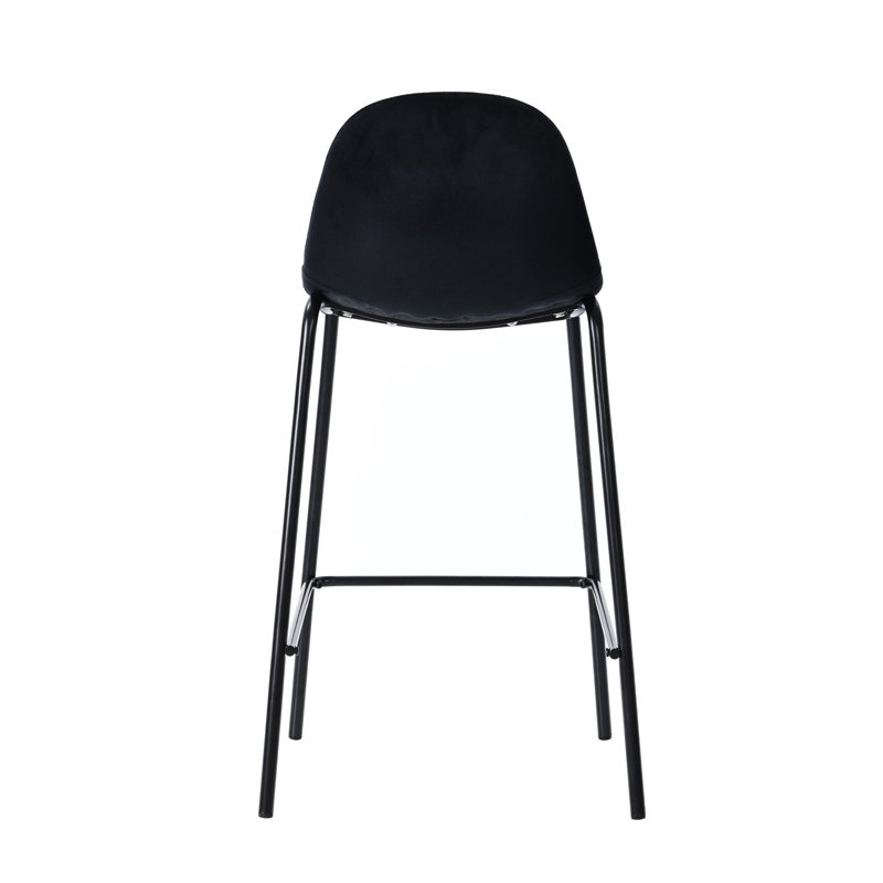 Lazio Velvet Bar Stool with Iron Legs, Black, Bar Stool (29.13” Seat Height)