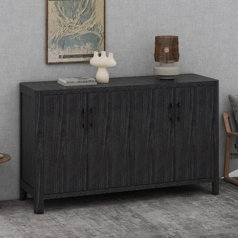 Farmhouse Style 4-Door Cabinet, Black