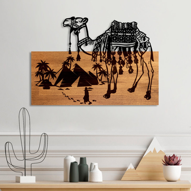 Elegant Decorative Wooden Wall Accessory, Walnut & Black, 22.8 x 15.7 x 1.2 inches | 50% Real Wood (Thickness: 1.2 inches) & 50% Metal (Thickness: 0.6 inches) | Unique Design for Modern Home Décor, Lightweight at 6.0 lbs