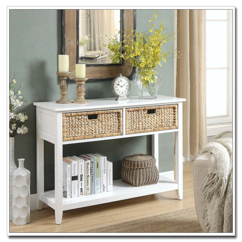 White Console Table with 2-Drawer, White