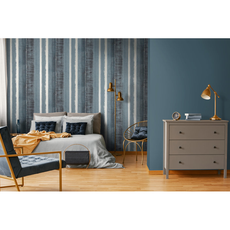 Adonea Hermes Smooth Metallic 33' L x 21" W Wallpaper Roll, Midnight Blue