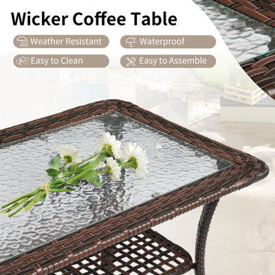 Patio Wicker Coffee Table With Glass Top