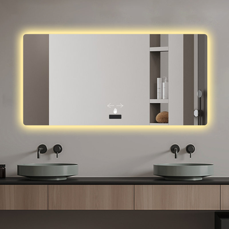 Miroir de salle de bain 48 po x 32 po avec lumière, miroir rétroéclairé à DEL, gradation tricolore, fonction antibuée, imperméable, capteur intelligent