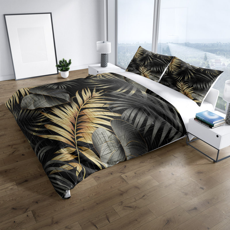  Ensemble de housse de couette à imprimé fougère Monstera, Housse de couette grand + 2 taies décoratives