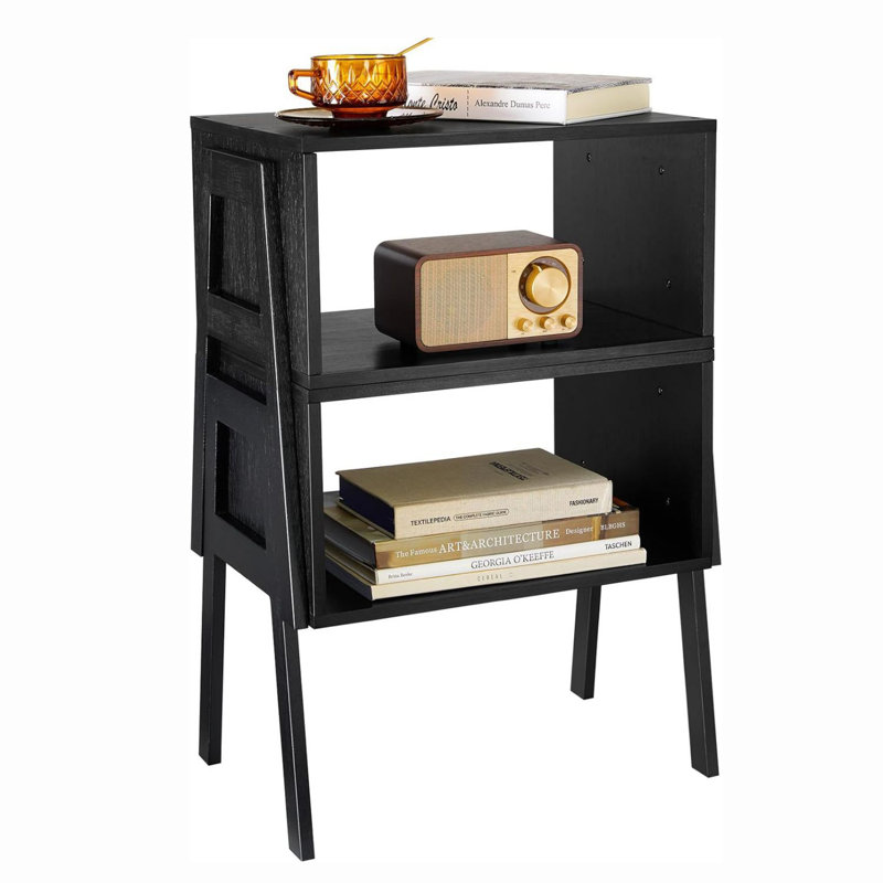 Black Bamboo Stackable End Tables with Shelf, Set of 2