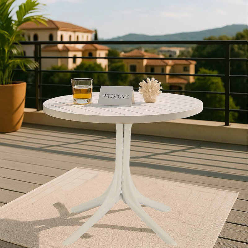 Table ronde moderne en plastique blanc - table de salle à manger intérieure / extérieure 36 po et table basse, tout en polypropylène léger