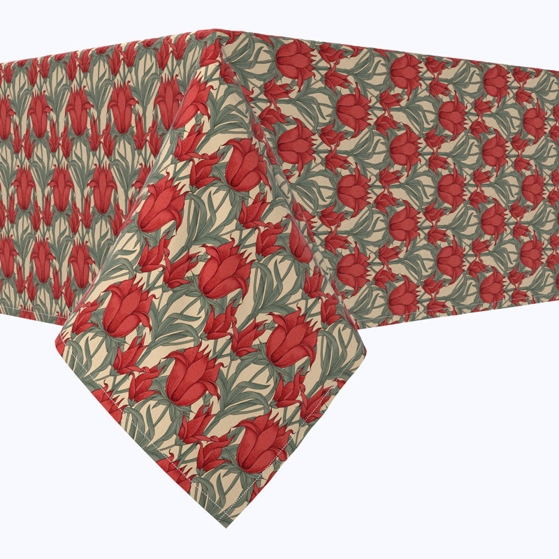 Rectangular Tablecloth, 100% Cotton, 52X104", Scarlet Red Flowers, 84" L x 60" W