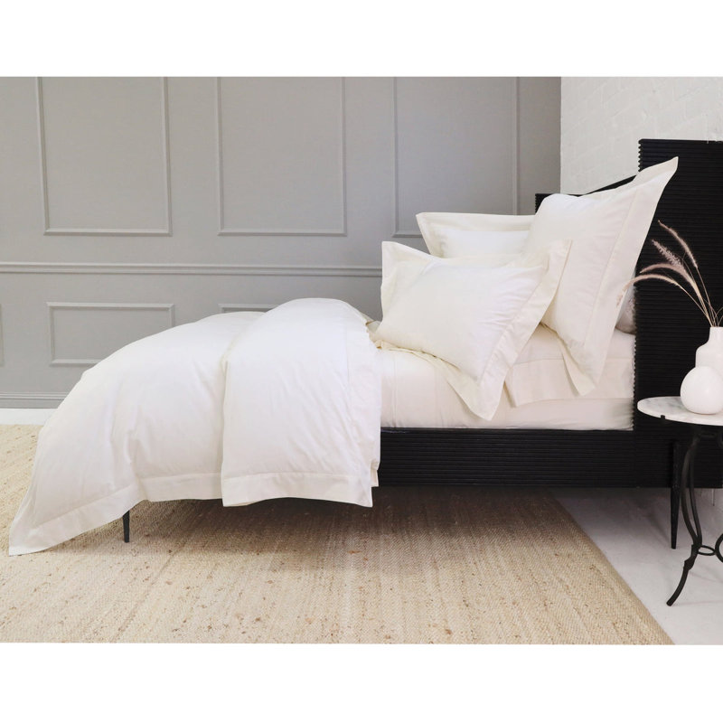 Ensemble de housse de couette en satin de coton Classico, Housse de couette simple + 1 taie décorative stan, Ivoire ivoire