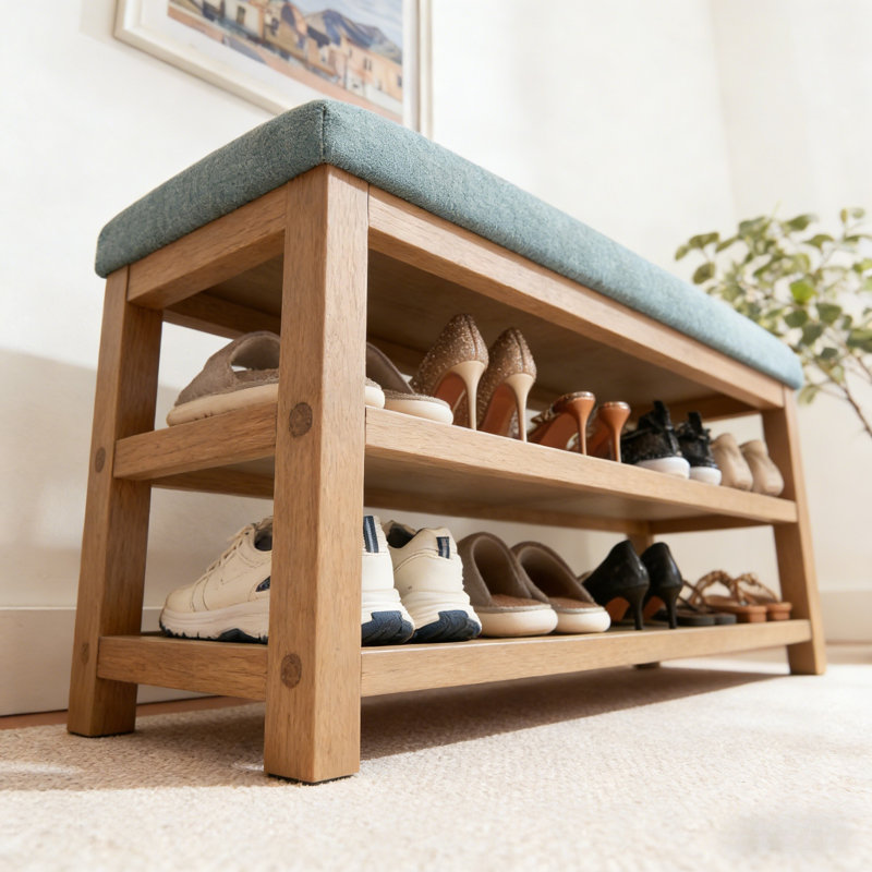 Banc de rangement avec coussin Mid-Century, 21.3" H x 46.5" W x 13.8" D