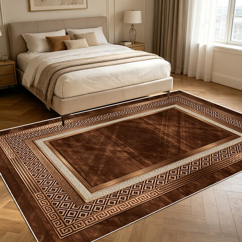 1PC vintage bronze geometric traditional luxury border pattern area rugs, Soft and Comfortable, easy-to-maintain, machine washable Indoor floor mat, suitable for living room, bedroom, dining room, hallway, study, porch, Home Decor, Outdoor Decor.