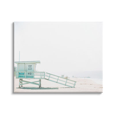 Été, soleil, plage, côte, bleu, sauveteur, cabane, gris, ferme surdimensionnée, encadré et estampe numérique, art texturé par Leah Straatsma