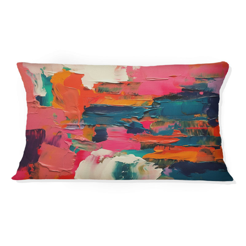 Coussin décoratif rose et bleu à imprimé abstrait