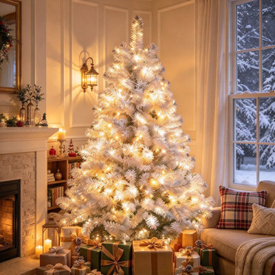 4FT Pre-Lit Silver Tinsel Artificial Christmas Tree, Hinged Full Tree with Metal Stand, 400 Branch Tips, 150 Multi-Color LED Lights with 11 Lighting Modes, Indoor & Outdoor Holiday Christmas Decor