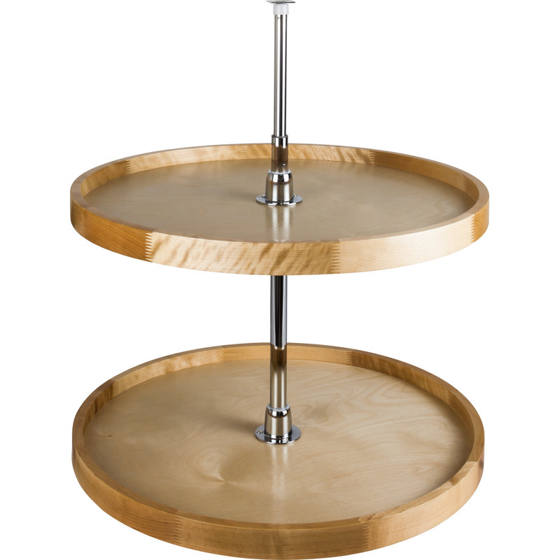 Round Wood Lazy Susan Set with Twist and Lock Pole, 28" H x 28" W x 28" D
