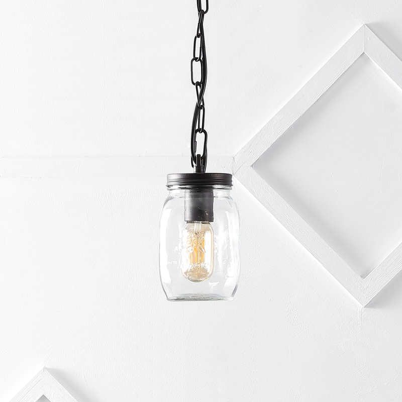 Luminaire suspendu industriel en fer Mason à DEL 1 lumière 5,5 po Gaines, bronze huilé / transparent