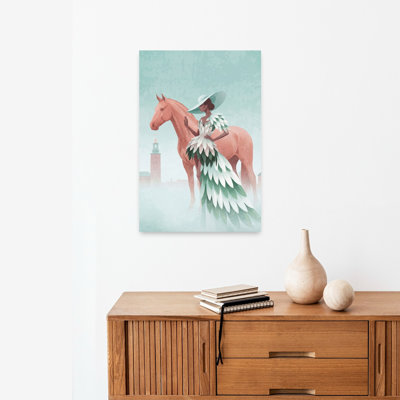 «Elegant Woman Horse City Dreamy Elegant Ethereal Horse Architecture City», reproduction d'art murale