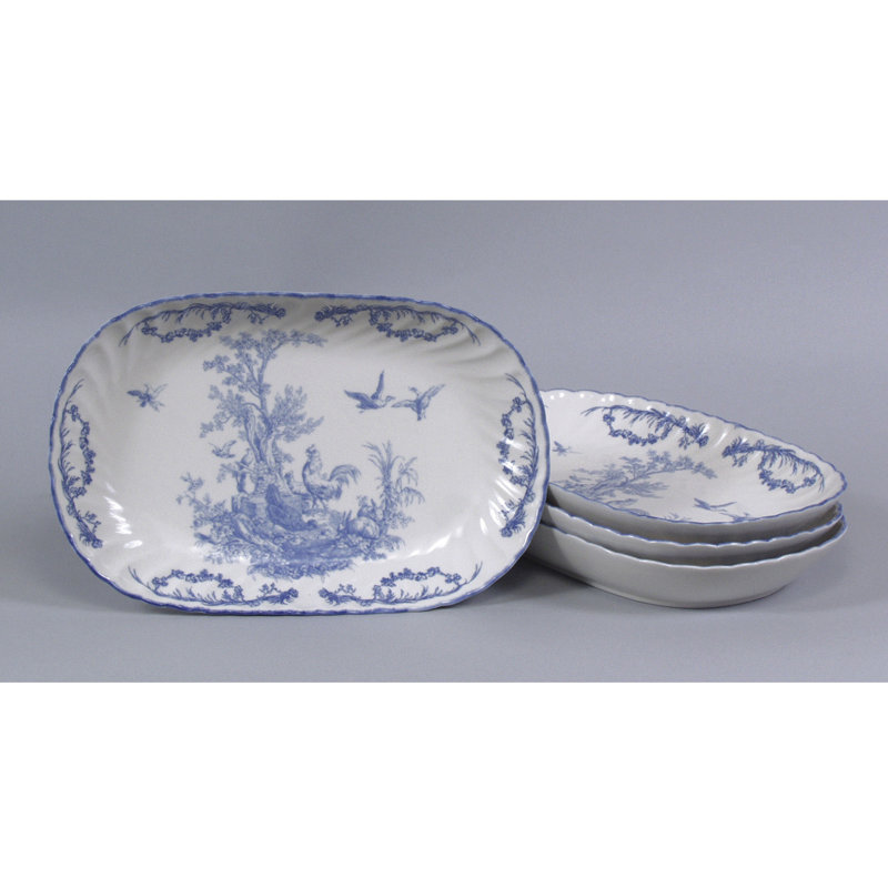 Plateau ovale Crawford, Bleu / Blanc