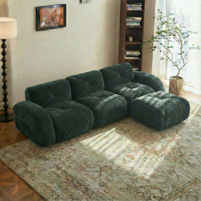 L-Shaped Soft Velvet Fabric,Boneless Sofa,Tufted Design,Ergonomic Design Bottom,32D High Density Sponge,No Assembly Required Bottom,Anti-Slip Design,Movable Ottoman For Living Room