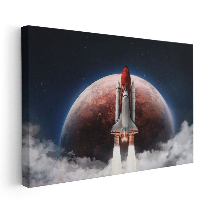 Spaceship in the Outer Space on The Orbit of Mars Planet - Canvas Print Wall Art, 20" H x 30" W